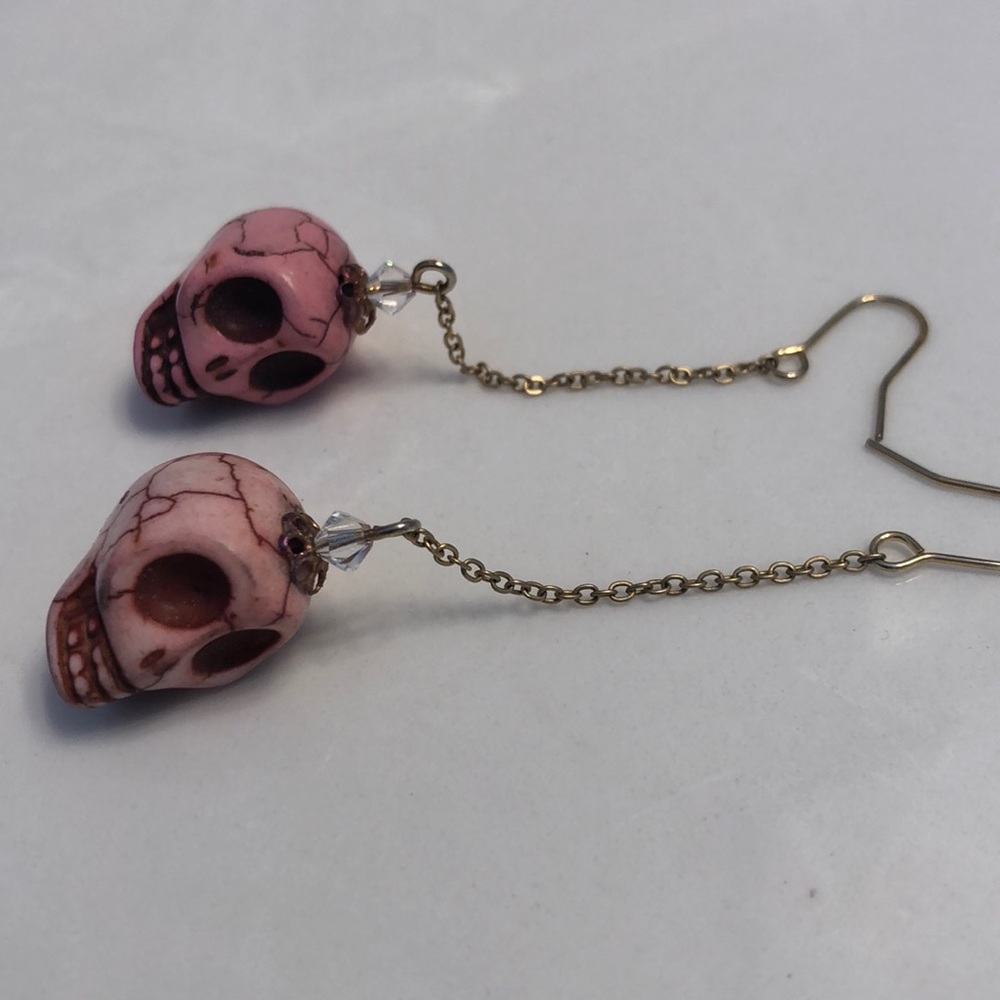 Pink sugar skull dangly earrings